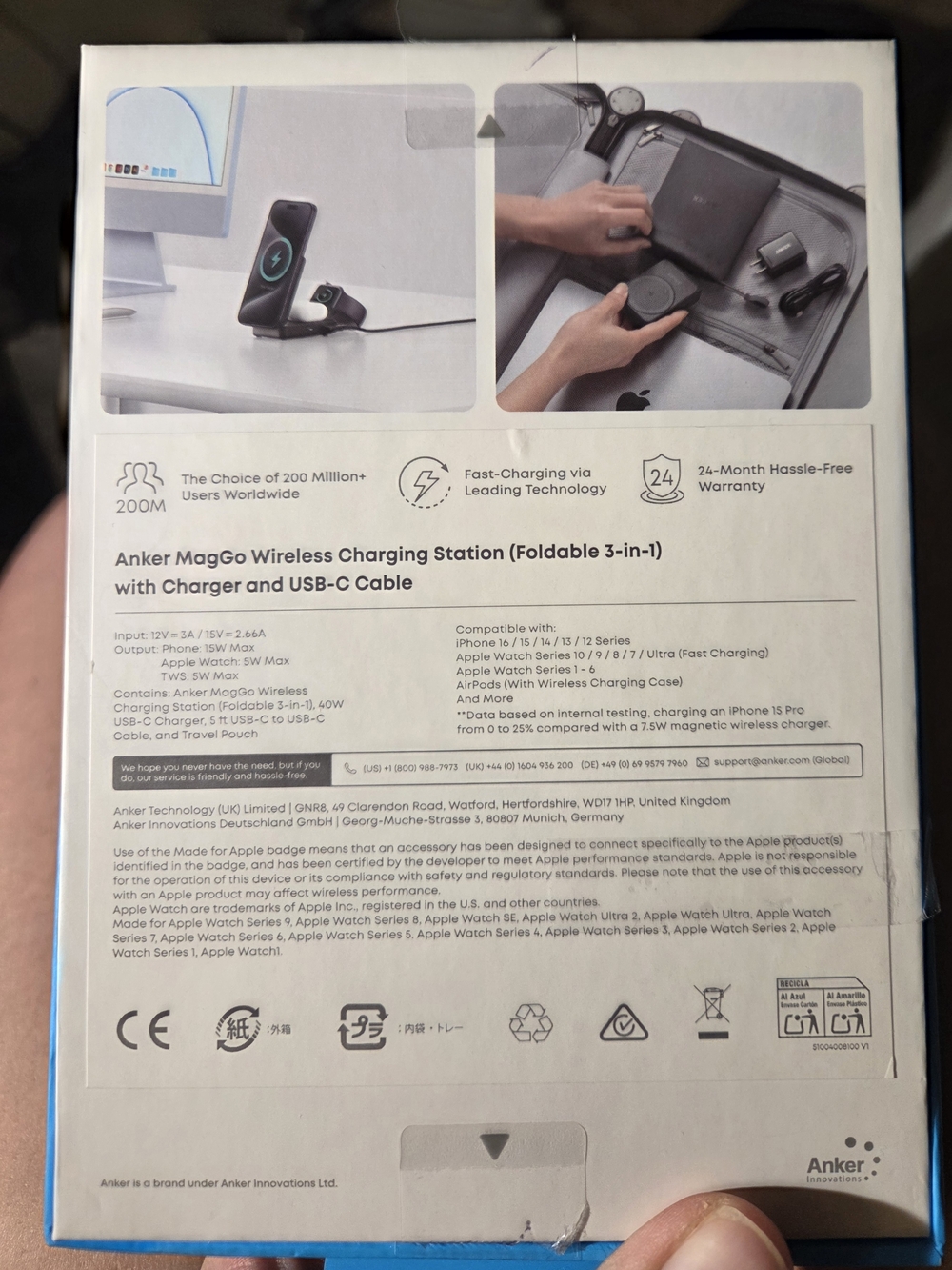Anker 15W Max Pocket-Sized 3-in-1 Charger - Black New - Picture 3 of 4